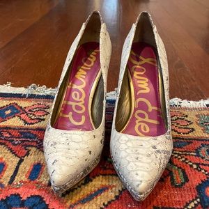 Cream snakeskin heels